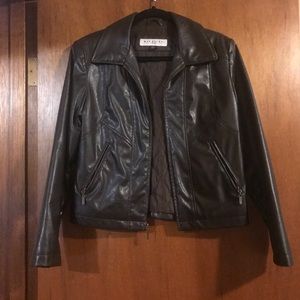 Brown faux leather jacket insulated sz small